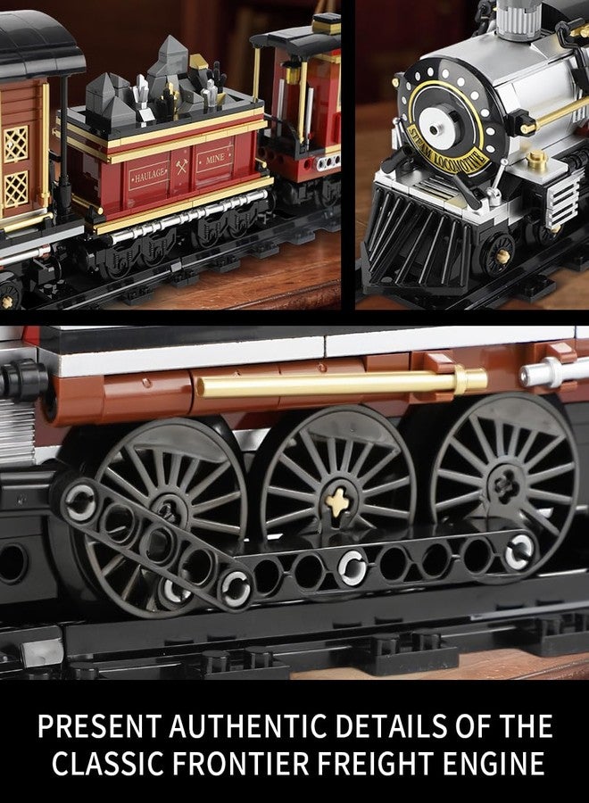 Mov stone Western Mining Steam Train Building Blocks, West Articulated Locomotive Brick Set - Compatible with Lego Train Set, Premium Model Train Gift for Adult Collectors - Image 3